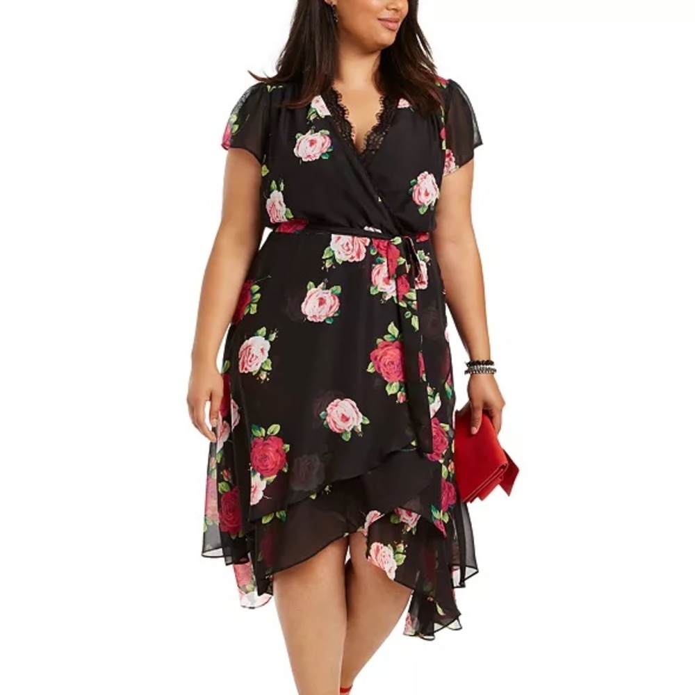 Betsey Johnson Floral Chiffon Faux Wrap Dress.